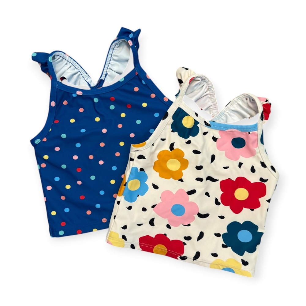 Hanna Andersson Girls Tankini Swim Tops 2 Pack Polka Dot Floral Size 4